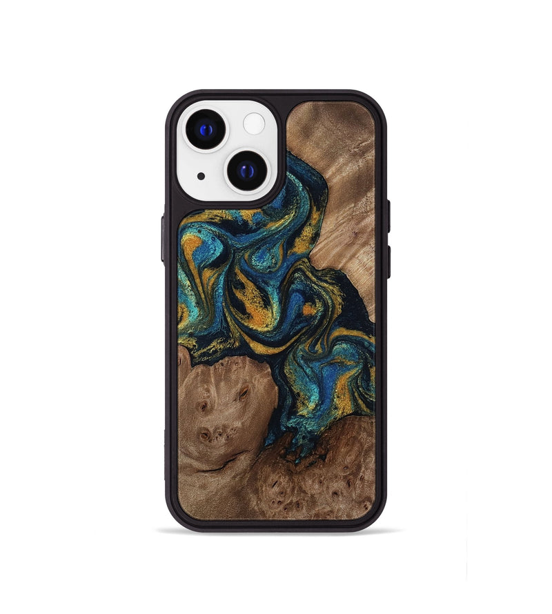 iPhone 13 mini Wood Phone Case - Mariela (Teal & Gold, 814113)