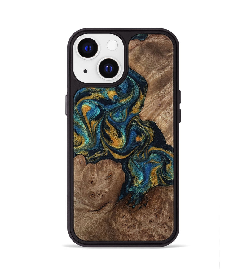 iPhone 13 Wood Phone Case - Mariela (Teal & Gold, 814113)
