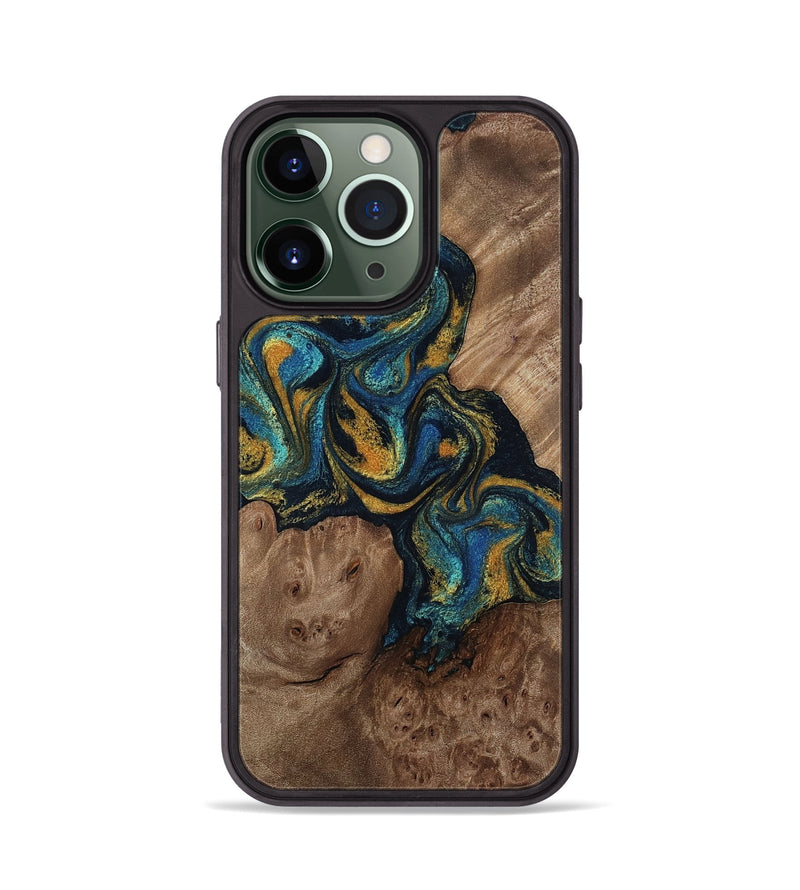 iPhone 13 Pro Wood Phone Case - Mariela (Teal & Gold, 814113)