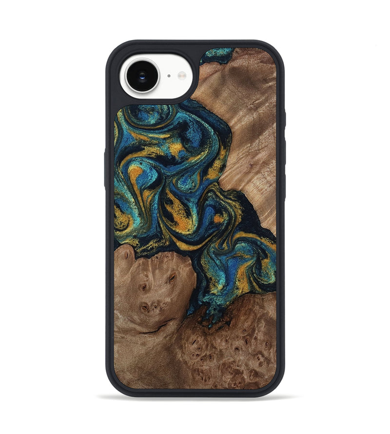 iPhone 16e Wood Phone Case - Mariela (Teal & Gold, 814113)