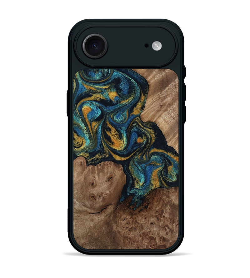iPhone 17 Air Wood Phone Case - Mariela (Teal & Gold, 814113)