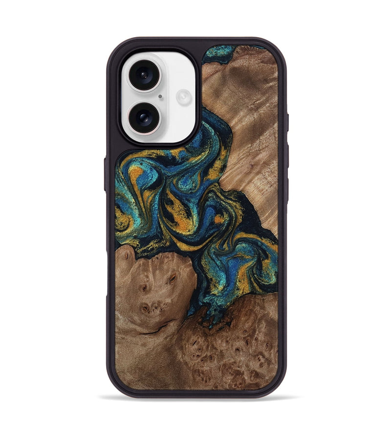 iPhone 17 Wood Phone Case - Mariela (Teal & Gold, 814113)