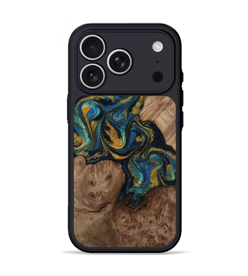 iPhone 17 Pro Wood Phone Case - Mariela (Teal & Gold, 814113)