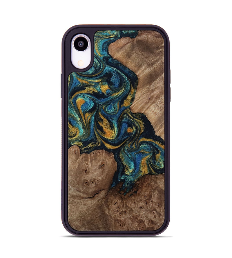 iPhone Xr Wood Phone Case - Mariela (Teal & Gold, 814113)