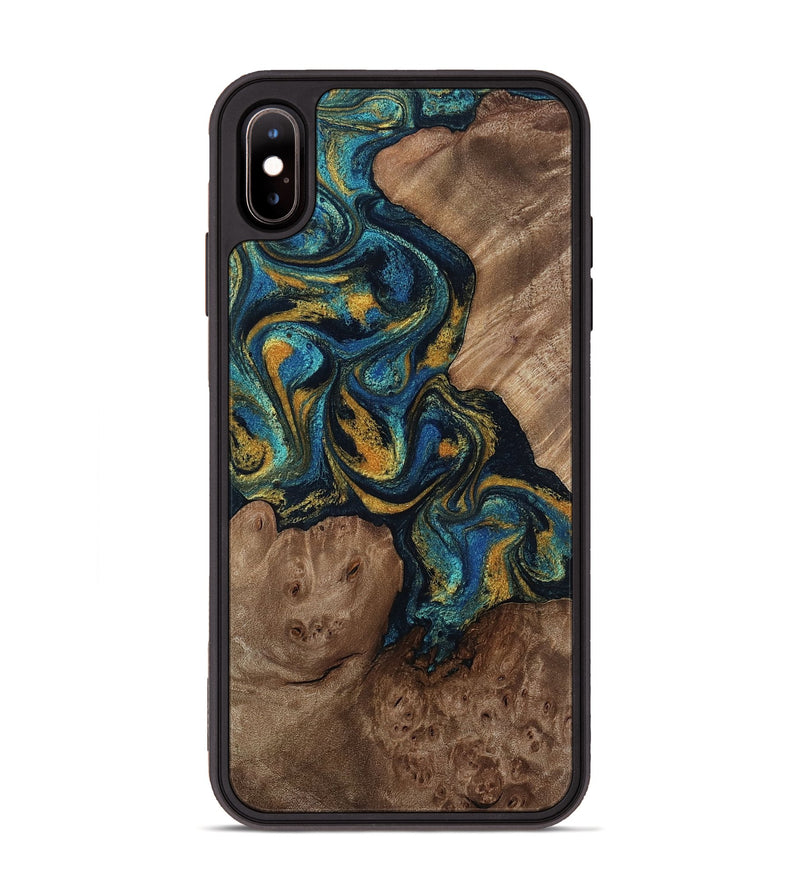 iPhone Xs Max Wood Phone Case - Mariela (Teal & Gold, 814113)