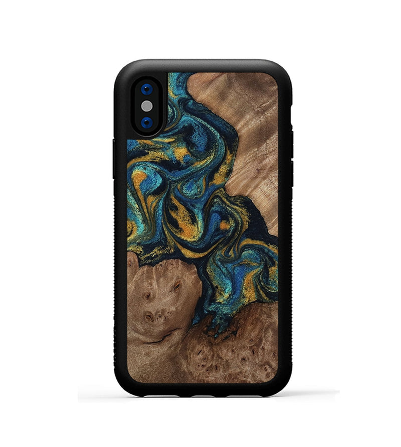 iPhone Xs Wood Phone Case - Mariela (Teal & Gold, 814113)