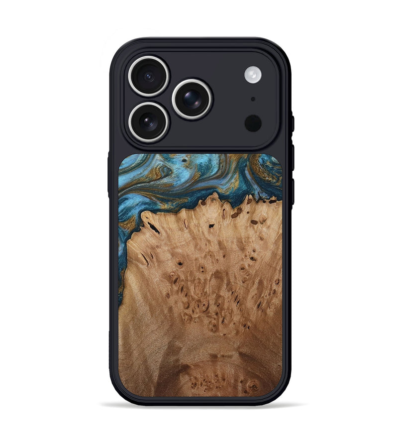 iPhone 17 Pro Wood Phone Case - Nicolas (Teal & Gold, 814179)