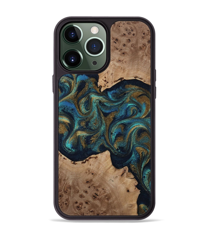 iPhone 13 Pro Max Wood Phone Case - Jacoby (Teal & Gold, 814180)
