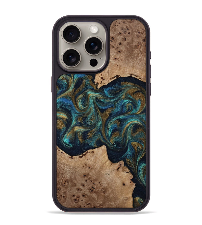 iPhone 15 Pro Max Wood Phone Case - Jacoby (Teal & Gold, 814180)