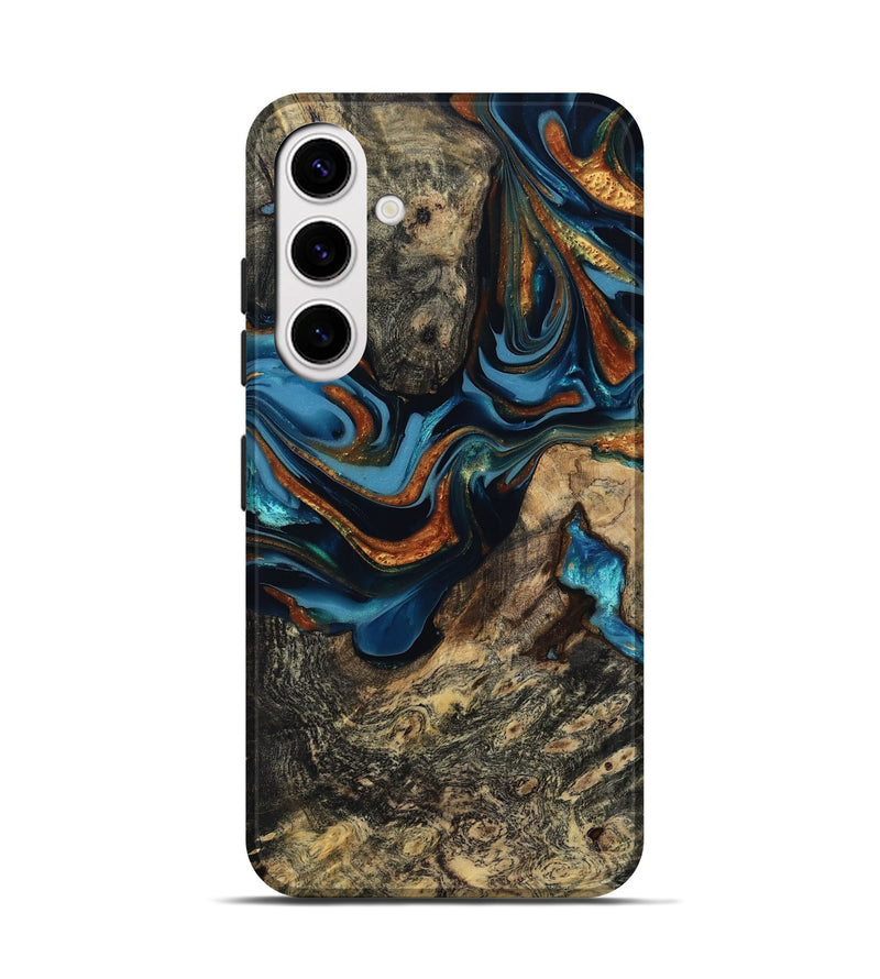 Galaxy S25 Wood Live Edge Phone Case - Marjory (Teal & Gold, 814264)