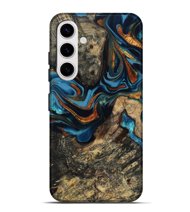 Galaxy S25 Plus Wood Live Edge Phone Case - Marjory (Teal & Gold, 814264)