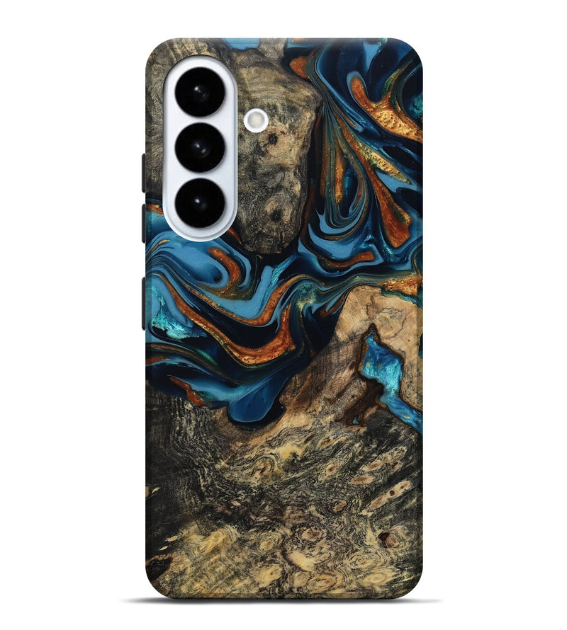 Galaxy S26 Plus Wood Live Edge Phone Case - Marjory (Teal & Gold, 814264)