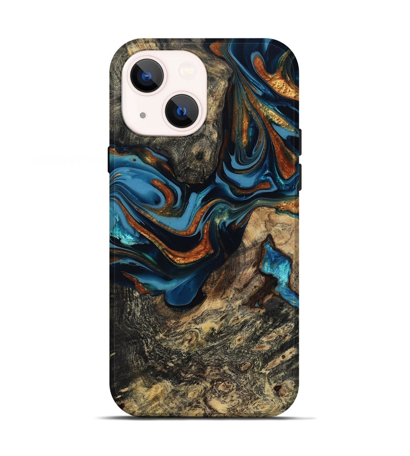 iPhone 13 Wood Live Edge Phone Case - Marjory (Teal & Gold, 814264)