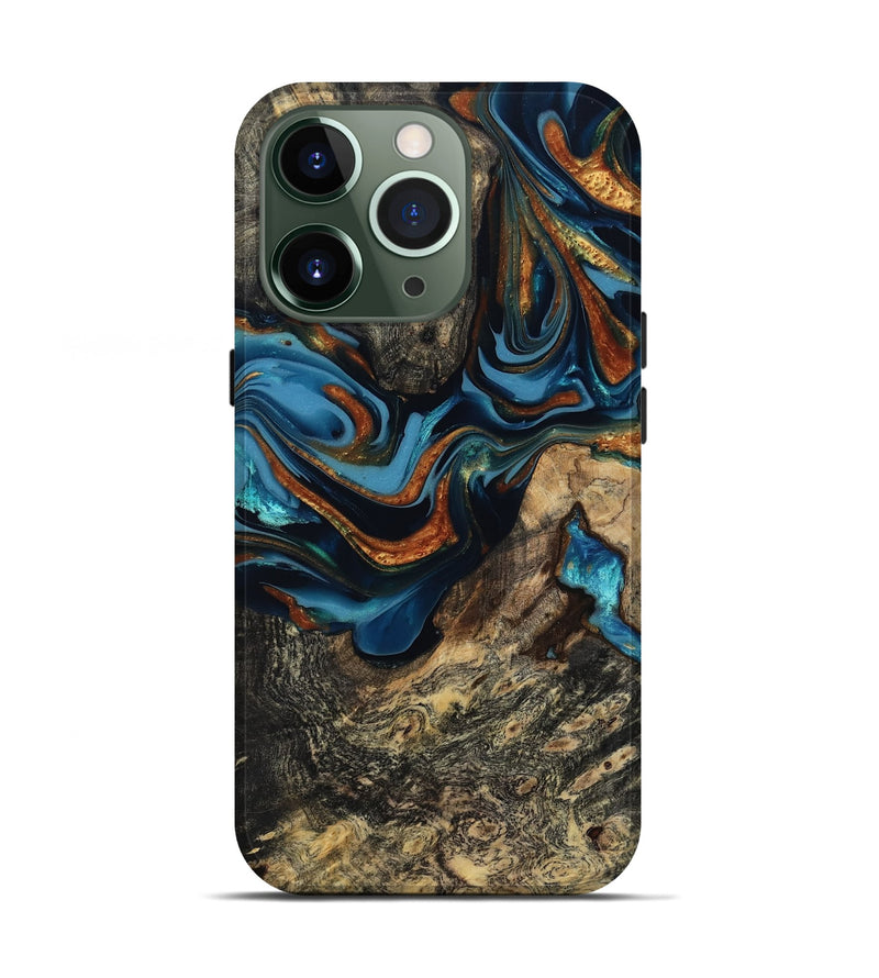 iPhone 13 Pro Wood Live Edge Phone Case - Marjory (Teal & Gold, 814264)