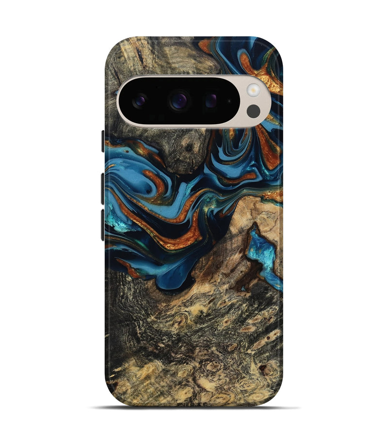 Pixel 10 Wood Live Edge Phone Case - Marjory (Teal & Gold, 814264)