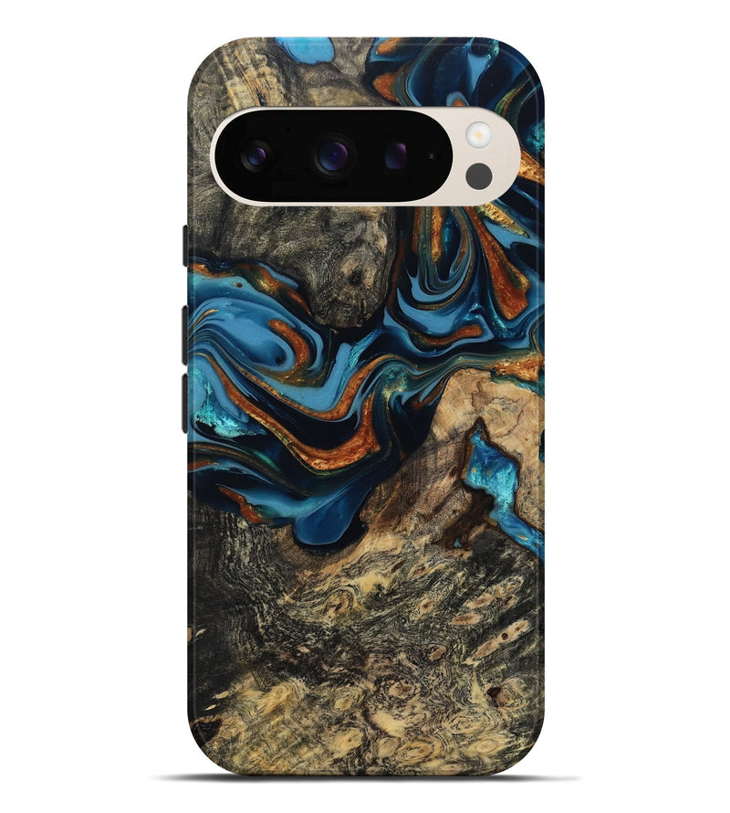 Pixel 10 Pro XL Wood Live Edge Phone Case - Marjory (Teal & Gold, 814264)