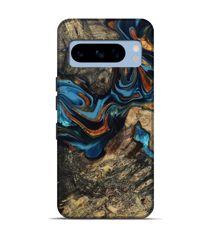 Pixel 8 Pro Wood Live Edge Phone Case - Marjory (Teal & Gold, 814264)
