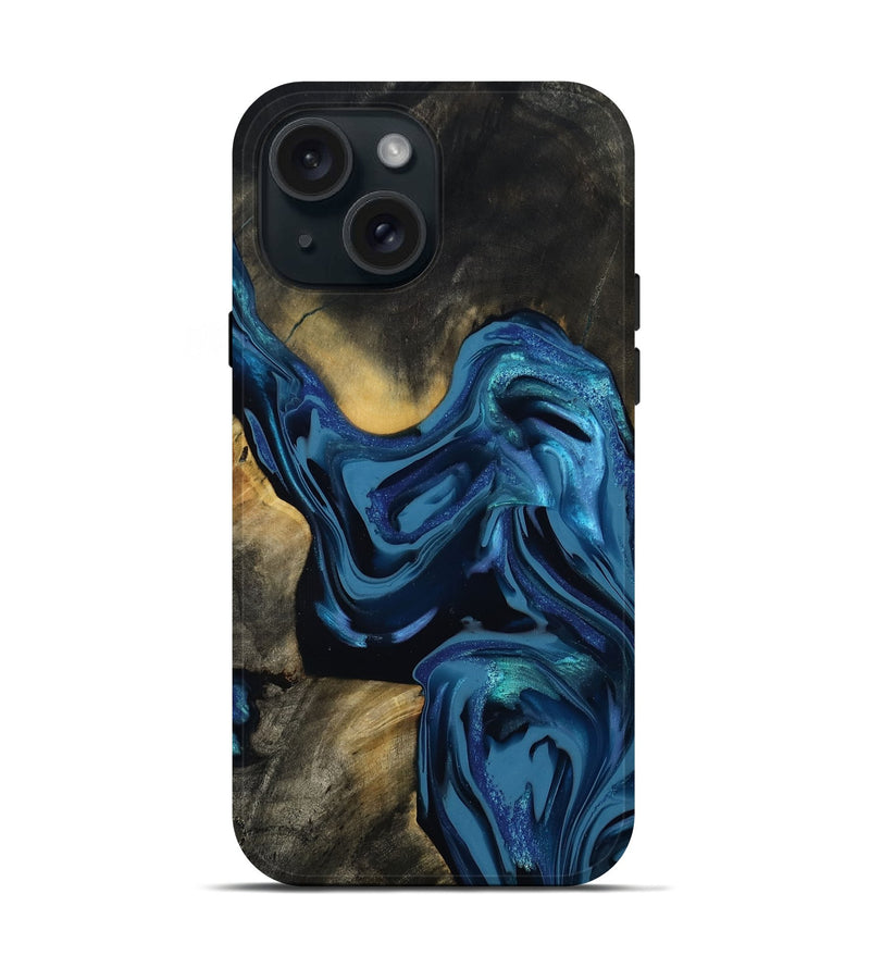 iPhone 15 Wood Live Edge Phone Case - Koda (Blue, 814270)