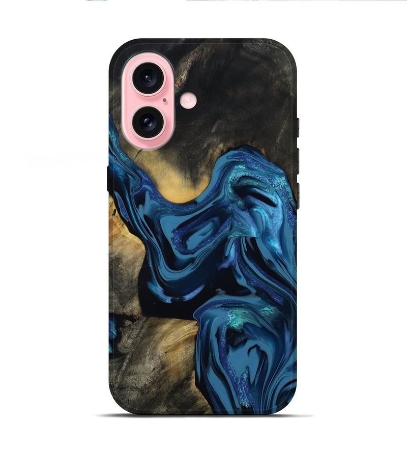 iPhone 16 Wood Live Edge Phone Case - Koda (Blue, 814270)