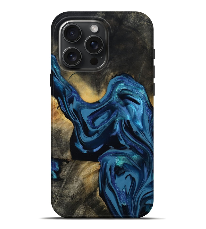 iPhone 16 Pro Max Wood Live Edge Phone Case - Koda (Blue, 814270)