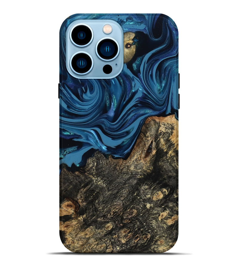iPhone 14 Pro Max Wood Live Edge Phone Case - Kamiyah (Blue, 814271)