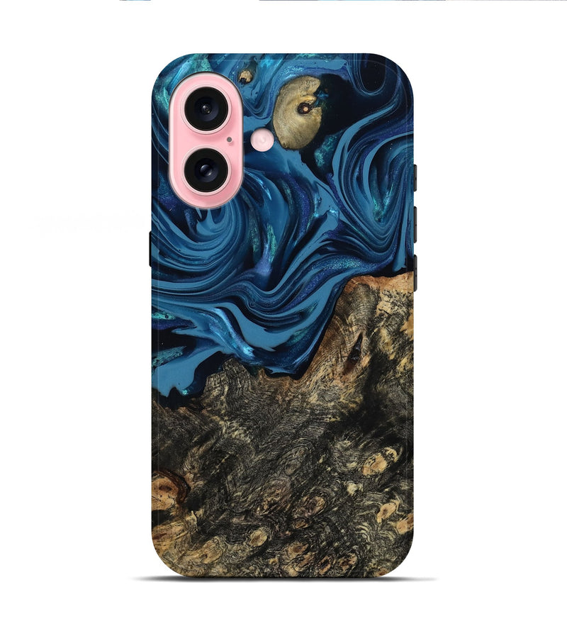 iPhone 16 Wood Live Edge Phone Case - Kamiyah (Blue, 814271)