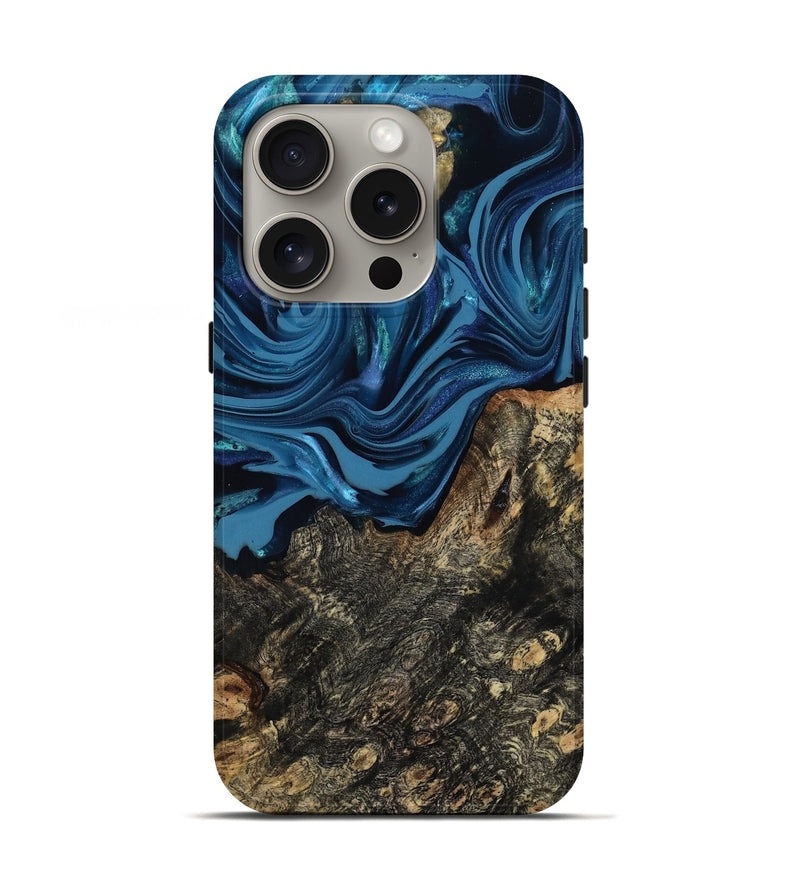iPhone 16 Pro Wood Live Edge Phone Case - Kamiyah (Blue, 814271)