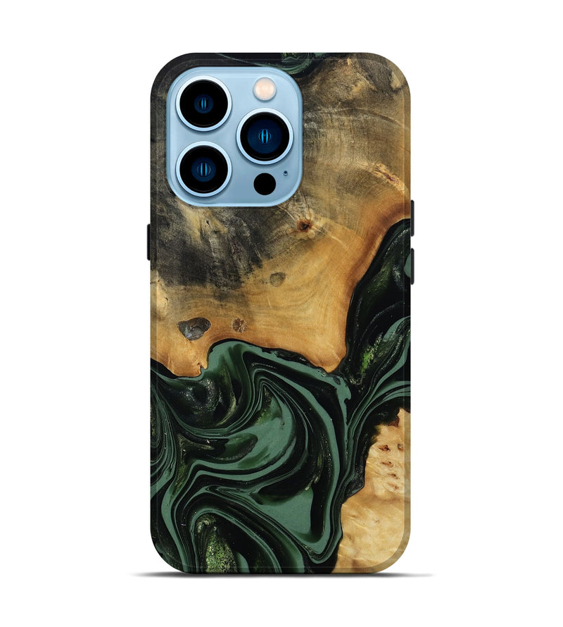 iPhone 14 Pro Wood Live Edge Phone Case - Arther (Green, 814284)