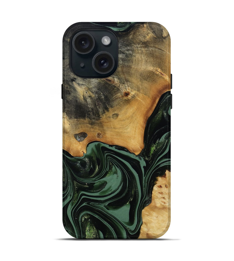 iPhone 15 Wood Live Edge Phone Case - Arther (Green, 814284)