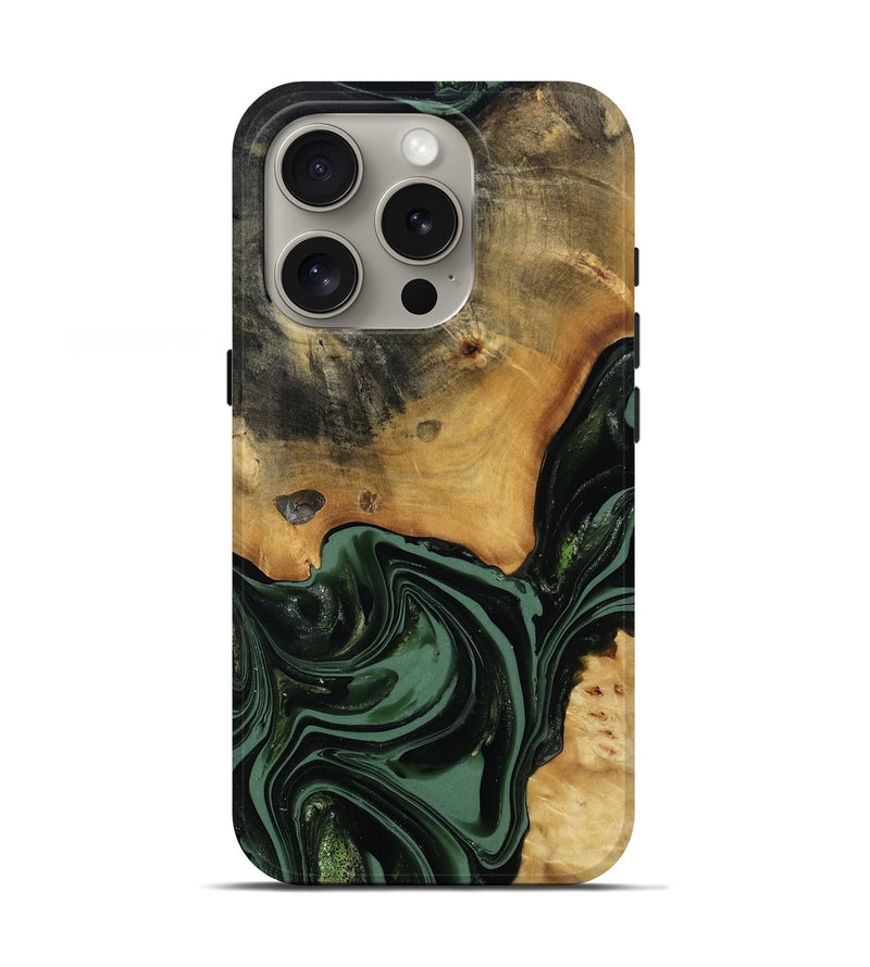 iPhone 16 Pro Wood Live Edge Phone Case - Arther (Green, 814284)