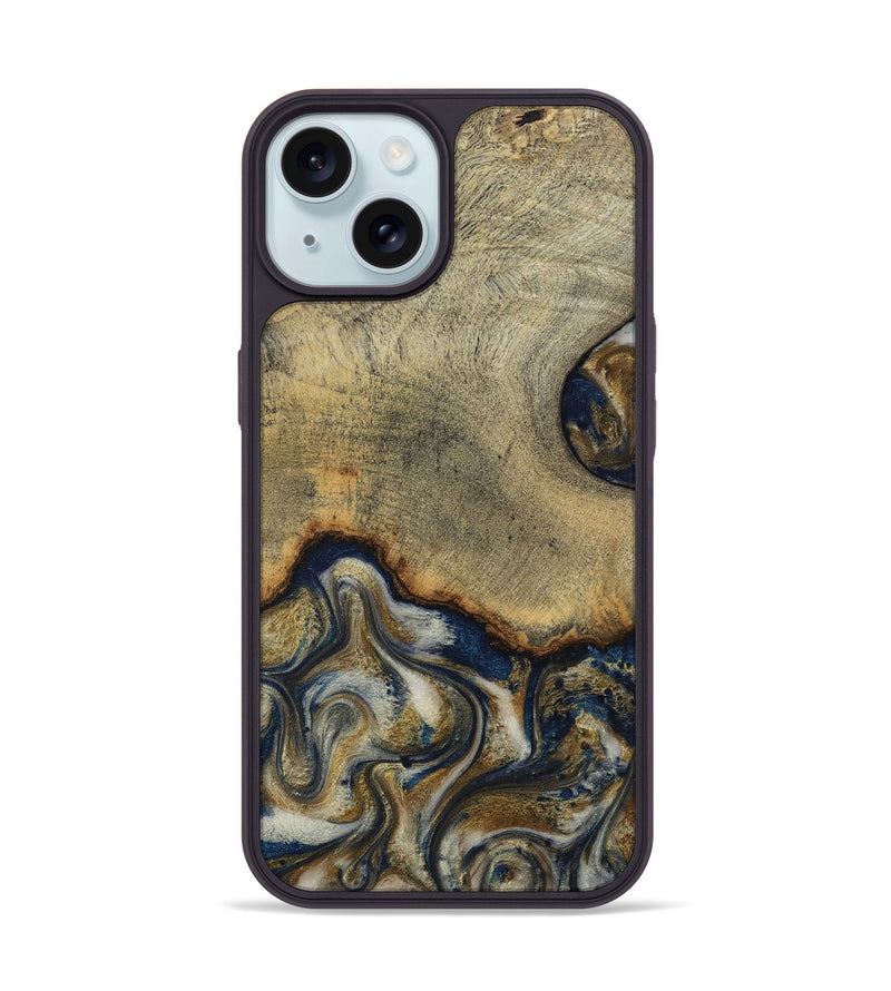 iPhone 15 Wood Phone Case - Verda (Teal & Gold, 814290)