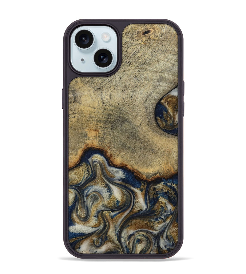 iPhone 15 Plus Wood Phone Case - Verda (Teal & Gold, 814290)