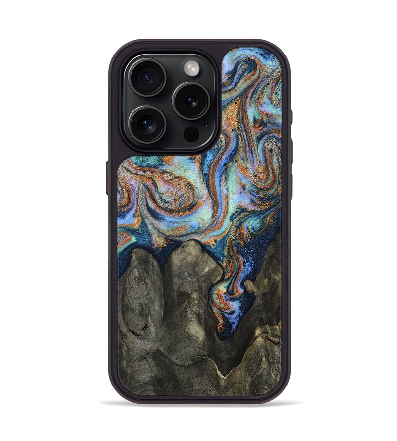 iPhone 15 Pro Wood Phone Case - Yamilex (Teal & Gold, 814293)