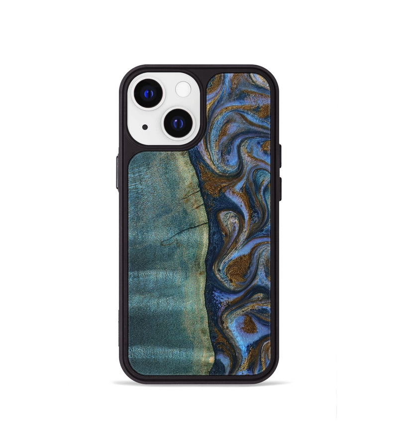 iPhone 13 mini Wood Phone Case - Sariah (Teal & Gold, 814294)