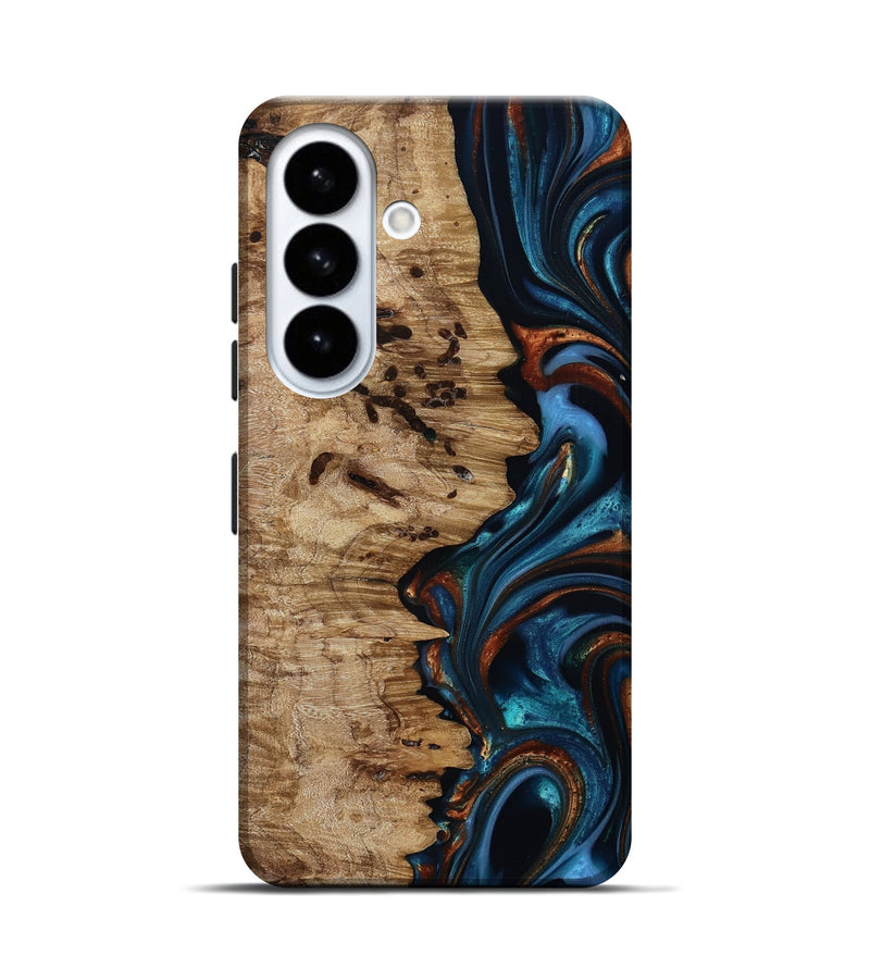 Galaxy S26 Wood Live Edge Phone Case - Kiel (Teal & Gold, 814373)