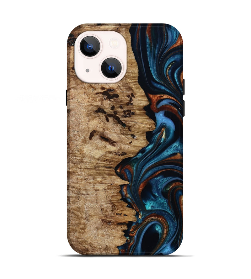 iPhone 13 Wood Live Edge Phone Case - Kiel (Teal & Gold, 814373)