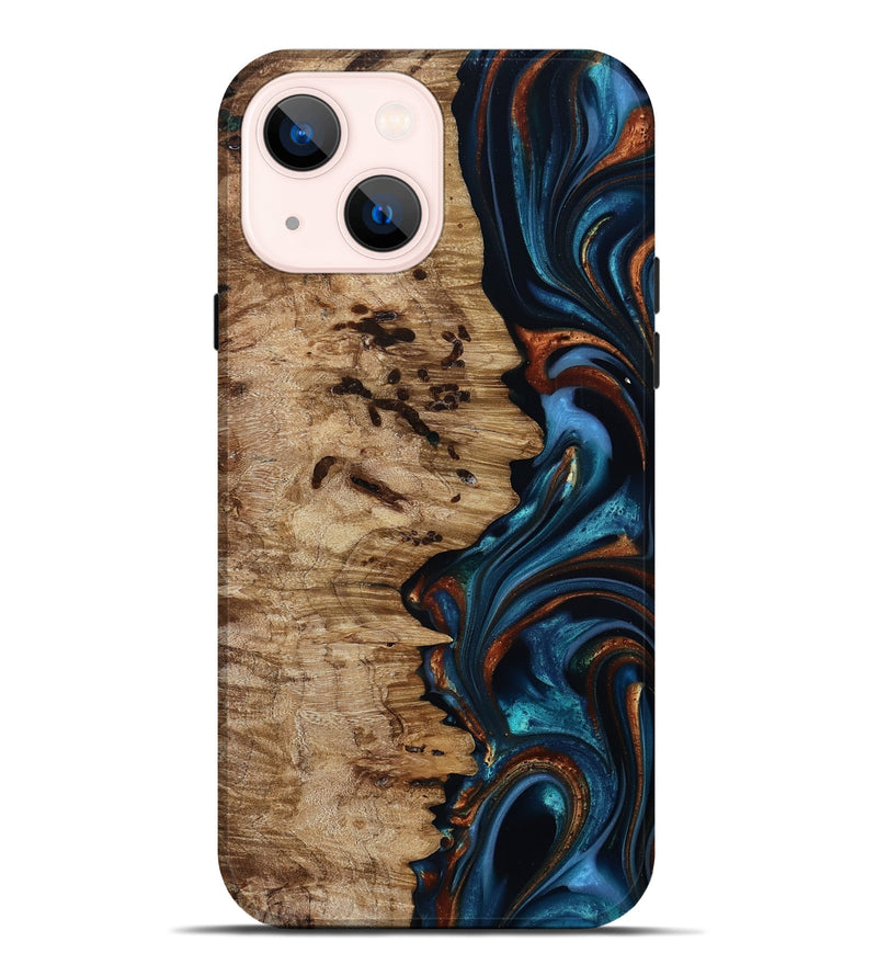 iPhone 14 Plus Wood Live Edge Phone Case - Kiel (Teal & Gold, 814373)