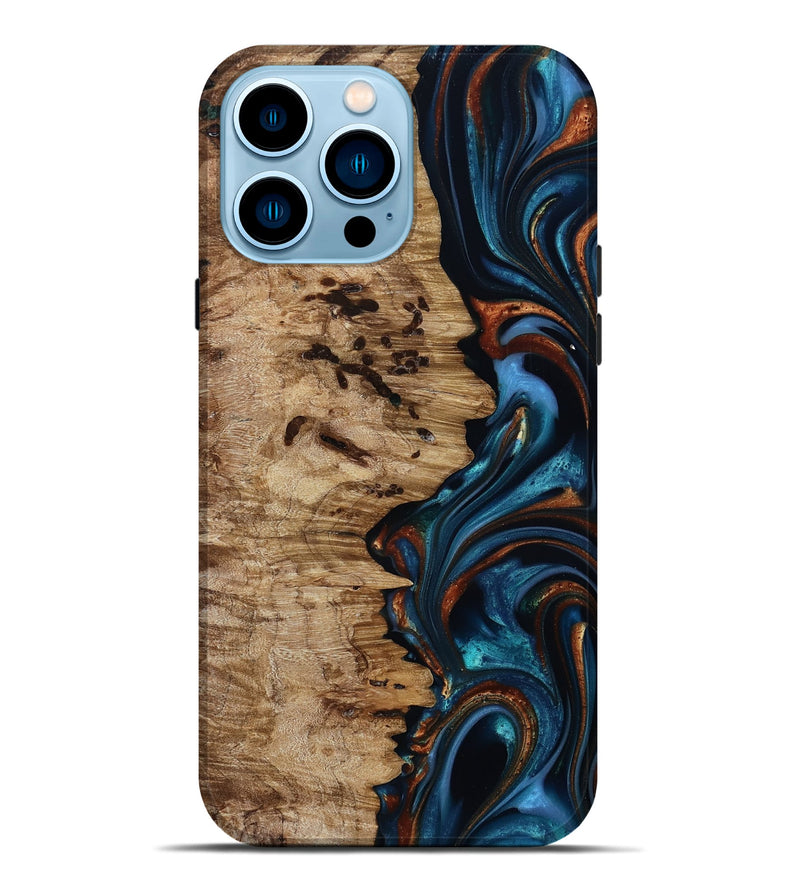 iPhone 14 Pro Max Wood Live Edge Phone Case - Kiel (Teal & Gold, 814373)
