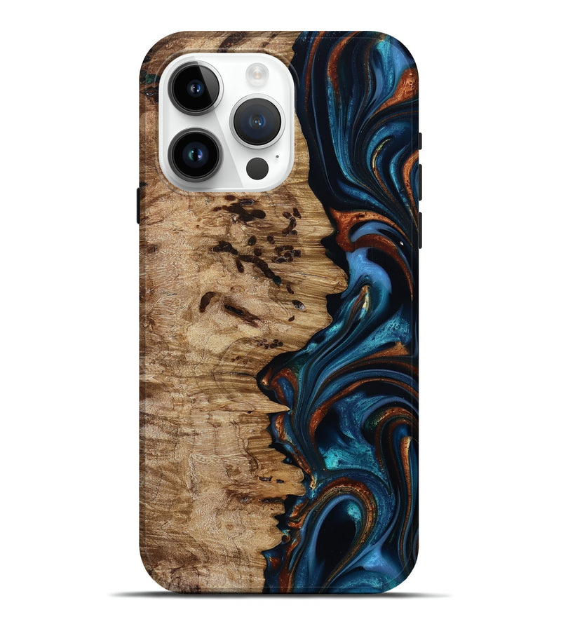 iPhone 15 Pro Max Wood Live Edge Phone Case - Kiel (Teal & Gold, 814373)