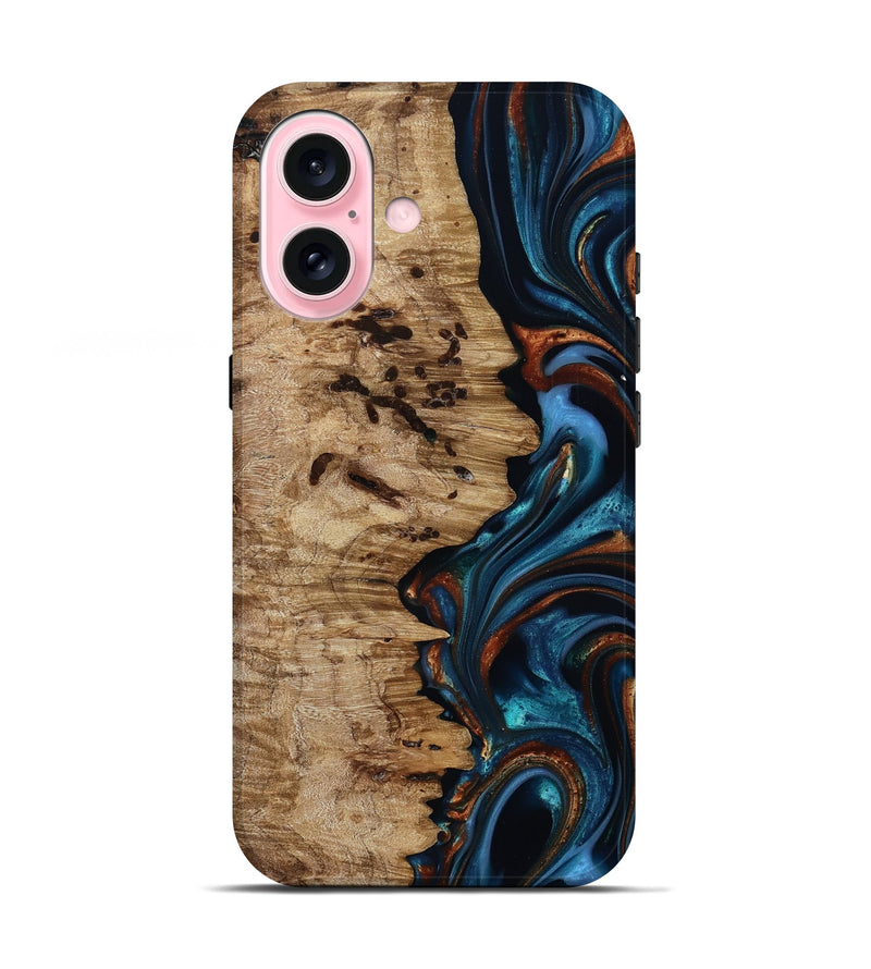 iPhone 17 Wood Live Edge Phone Case - Kiel (Teal & Gold, 814373)