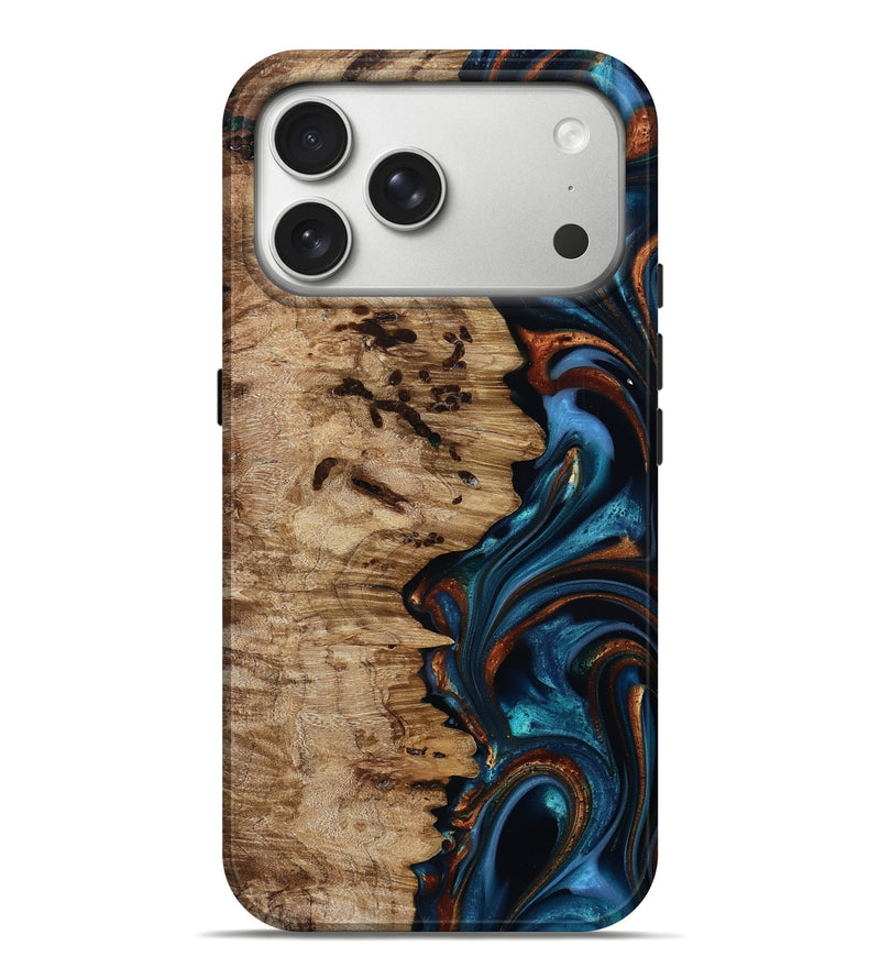 iPhone 17 Pro Max Wood Live Edge Phone Case - Kiel (Teal & Gold, 814373)