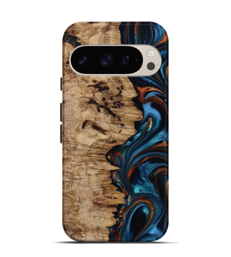 Pixel 10 Wood Live Edge Phone Case - Kiel (Teal & Gold, 814373)
