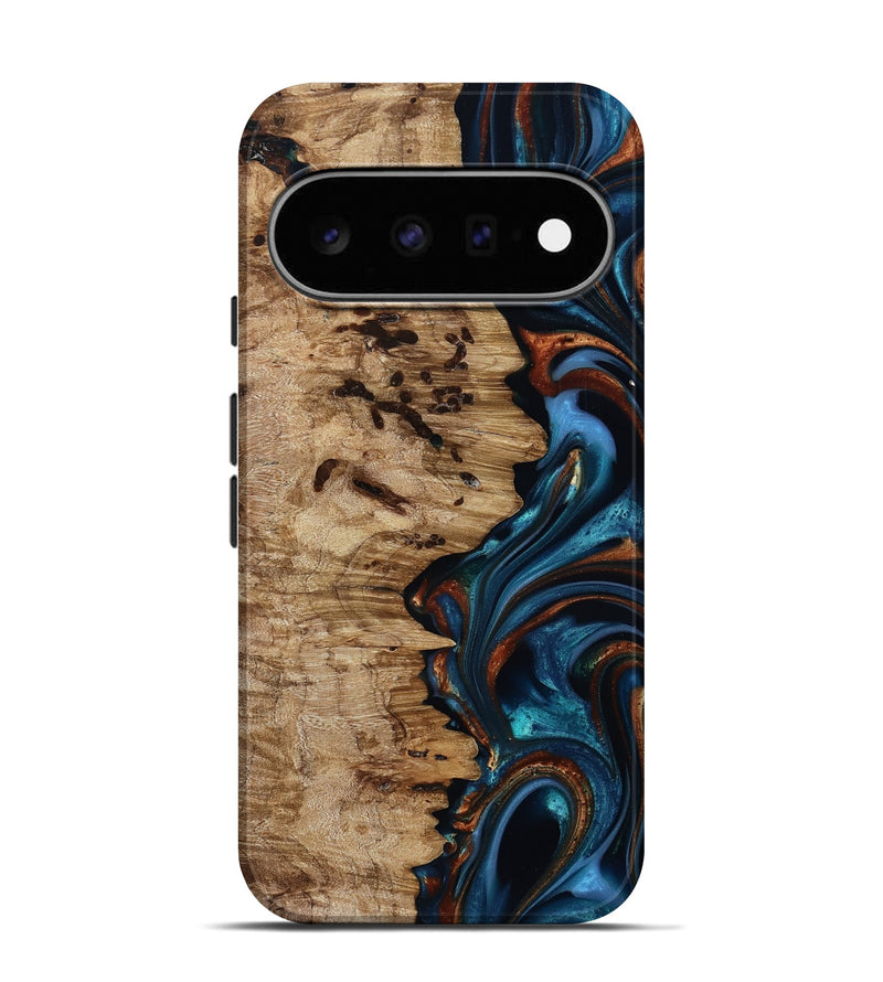 Pixel 11 Pro Wood Live Edge Phone Case - Kiel (Teal & Gold, 814373)