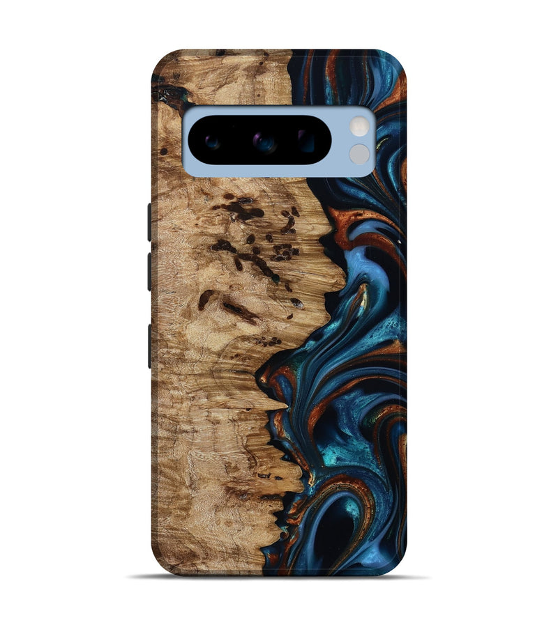 Pixel 8 Pro Wood Live Edge Phone Case - Kiel (Teal & Gold, 814373)