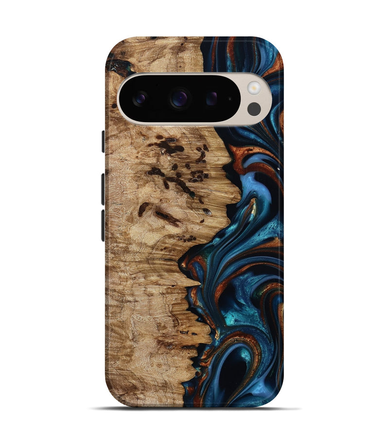Pixel 9 Wood Live Edge Phone Case - Kiel (Teal & Gold, 814373)