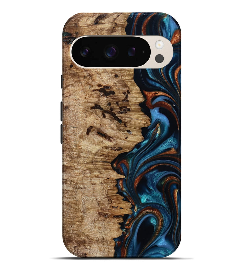 Pixel 9 Pro XL Wood Live Edge Phone Case - Kiel (Teal & Gold, 814373)