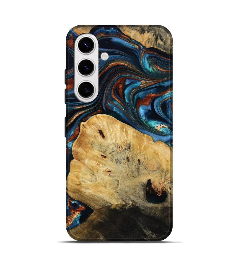 Galaxy S25 Wood Live Edge Phone Case - Cadence (Teal & Gold, 814374)