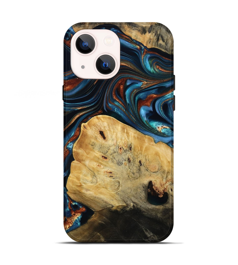 iPhone 13 Wood Live Edge Phone Case - Cadence (Teal & Gold, 814374)