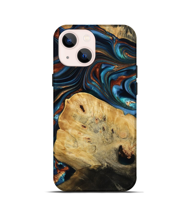iPhone 13 mini Wood Live Edge Phone Case - Cadence (Teal & Gold, 814374)