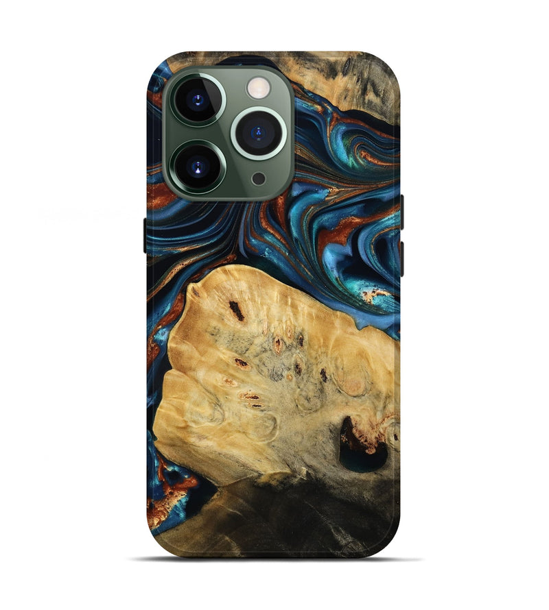 iPhone 13 Pro Wood Live Edge Phone Case - Cadence (Teal & Gold, 814374)